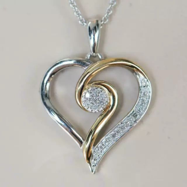 0.60 Ct Round Cut Diamond Simulé Swirl Heart Pendant 14K Two Tone Gold Finish