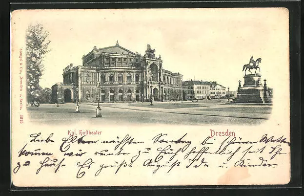 Relief-AK Dresden, Kgl. Hoftheater mit Denkmal 1900
