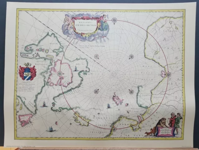 Vintage Map of the Arctic Regions 1645 William Blaeu Penn Prints, NY 1960's