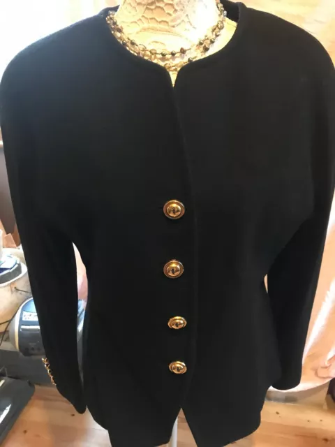 Ladies Vintage  St Michael M&S Black Collarless Wool Jacket Size 16
