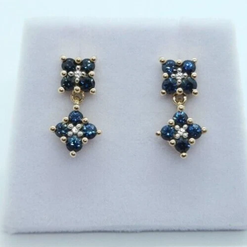 9CT YELLOW GOLD 0.84ctw Sapphire and Zircon stud drop earrings £195.00