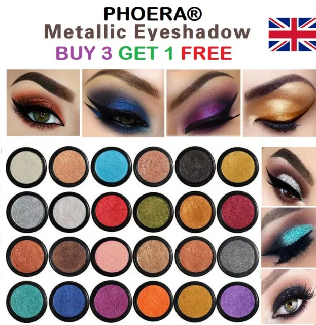 PHOERA Compact Eyeshadow Glitter Shimmer Metallic Pigment Eye Shadow Palette UK