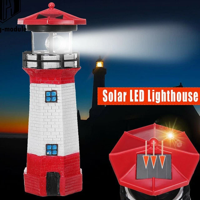 Solar Lighthouse 360° Rotating LED Outdoor Decor – 4.13 Inch Waterproof Garden Light With Smoke Tower Design (Red)