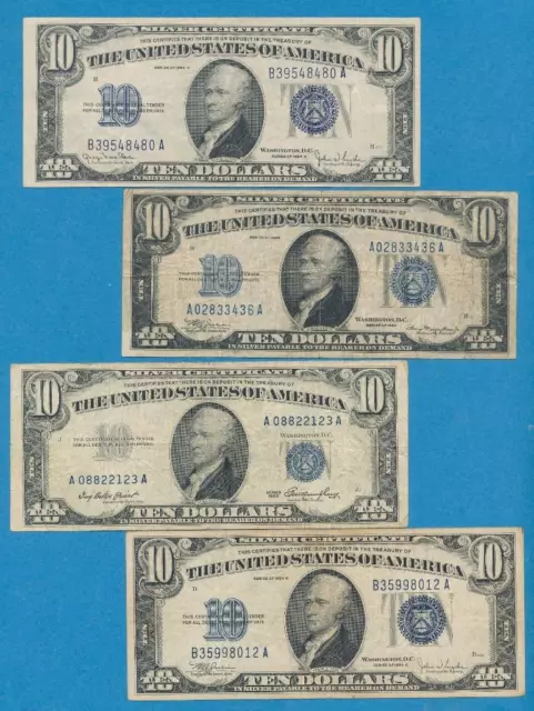 4-$10.1934-53 Mixed Series Blue Seal Silver Certificate Circulated  Dealers Lot