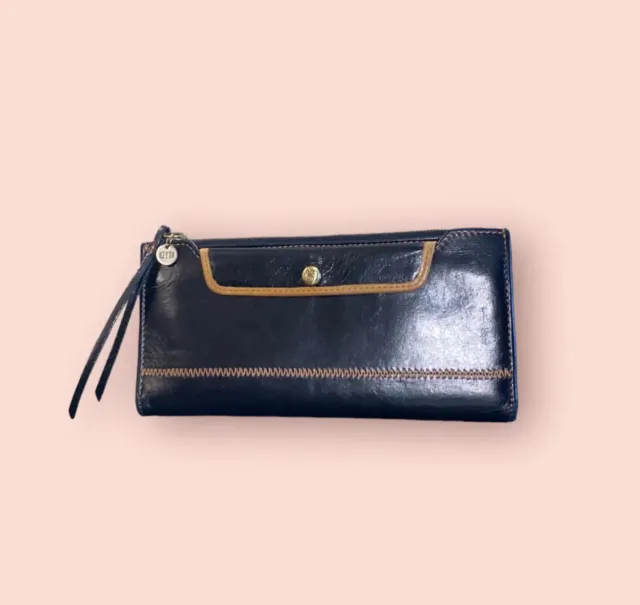 HOBO INTERNATIONAL Orbit Clutch Black Luxury Designer Genuine Leather Wallet