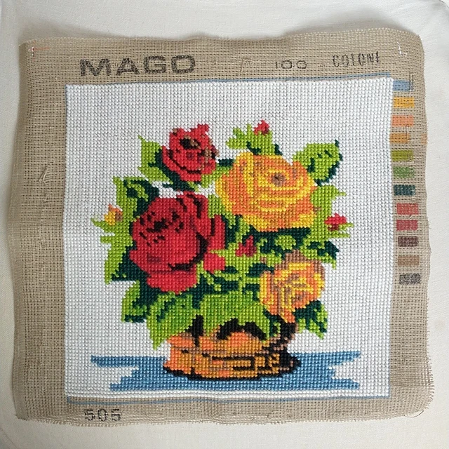 "Rosas florales bordadas de punta pequeña bordado de colección de colección para enmarcar 9x9"