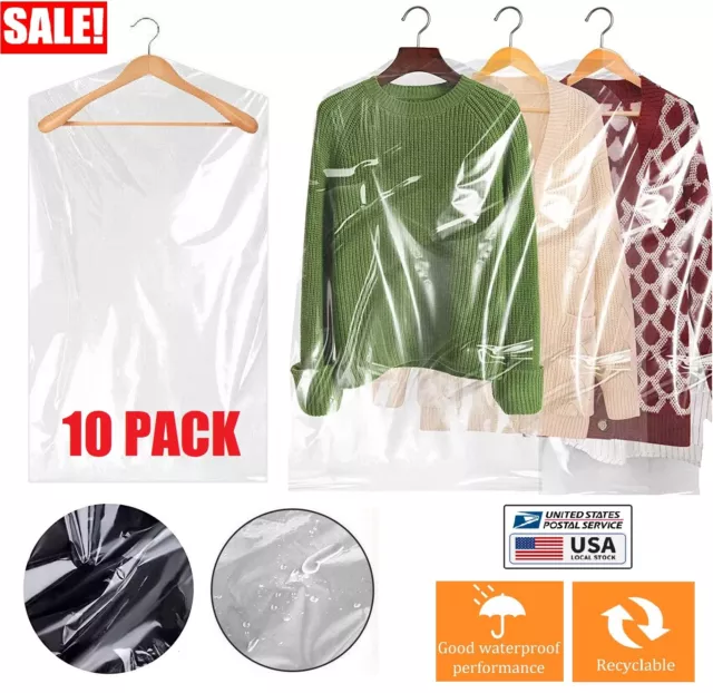 10PCS Clear Suit Cover Hanging Garment Storage Bag Dress Clothes Coat Dust-proof