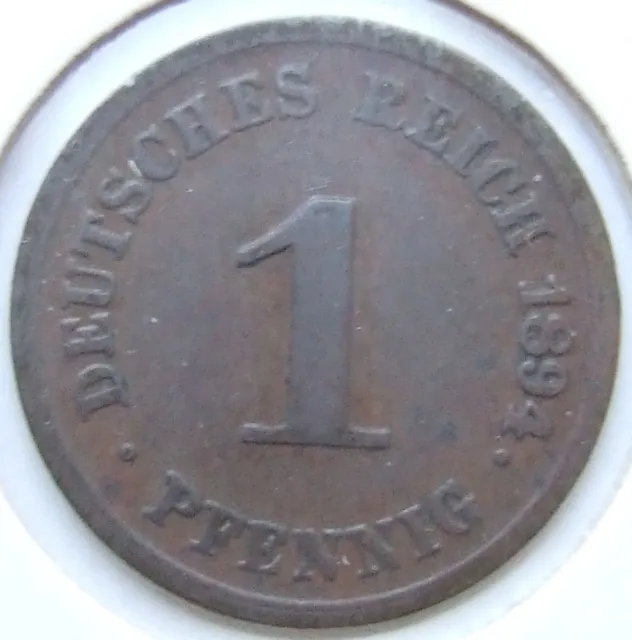 Moneta Reich Tedesco Impero Tedesco 1 Pfennig 1894 G IN Very fine