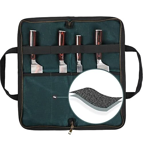 Kaaltisy Chefs Knife Bag 16OZ Waxed Canvas Knife Holder with Professional Ant...