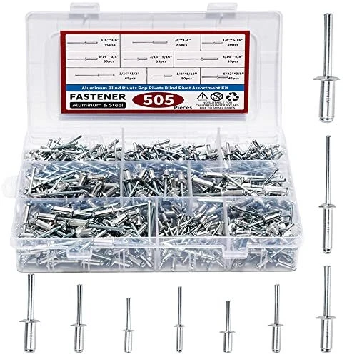 505pcs Aluminum Pop Rivets for Metal Blind Rivets Assortment Kit 1/8" 3/16" 5...