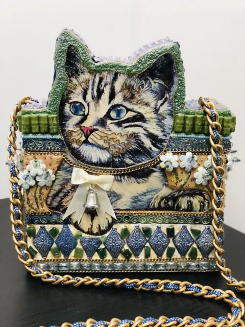 Mary Frances Hard Shell Cat Purse with Chain Numbered 3964