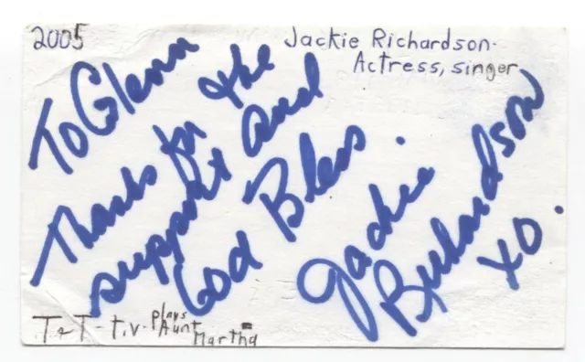 Jackie Richardson Signed 3x5 Index Card Autographed Signature Actress Singer