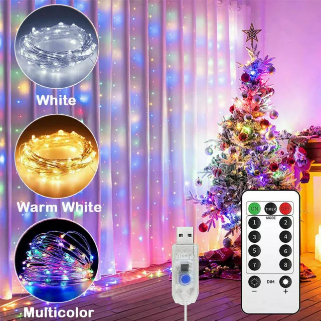 USB LED Curtain Fairy Lights String Indoor/Outdoor Backdrop Wedding Xmas Party