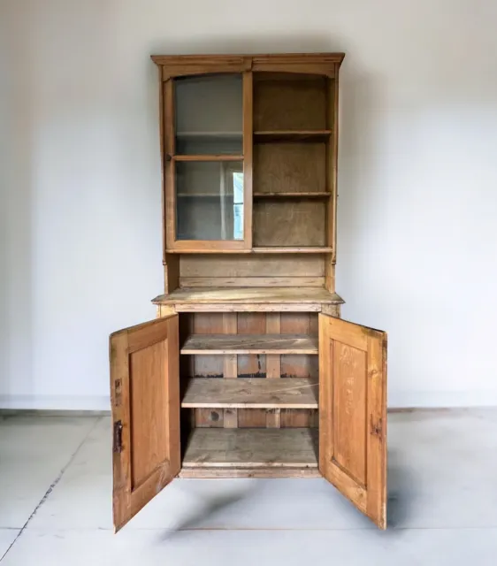 Antique Glazed Solid Pine Dresser Display China Kitchen Cabinet Bookcase 3