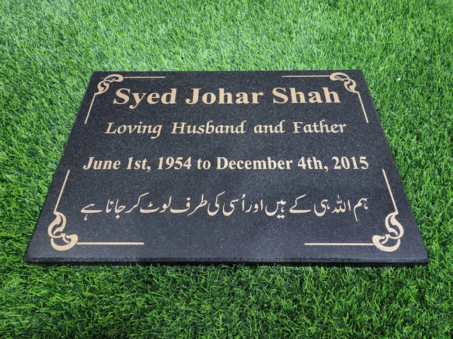 Urdu Engraved Black Granite Memorial Grave Marker Head stone Cemetery Plaque