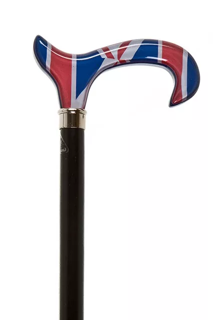 Black Beech Walking Stick Cane with Acrylic Union Jack Derby Handle UK Britain