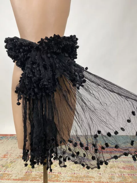 Antique Victorian Handmade Ladies Black Evening Net Lace Silk Velvet Belt AS IS