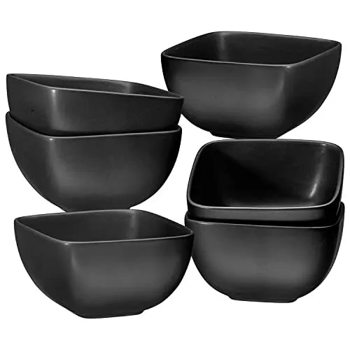 26 Oz Black Porcelin Ceramic Square Soup Bowls with Handles, Soup Crocks Set ...