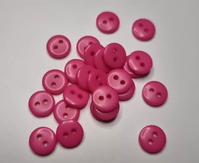 Tiny Sewing Buttons 8mm 2 Hole Colours Shiny Resin Dark Pink x 25