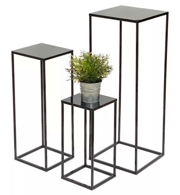 Sgabello Porta Fiori Metallo Nero Angolare 3er Set 434 Colonna Fiori Moderno