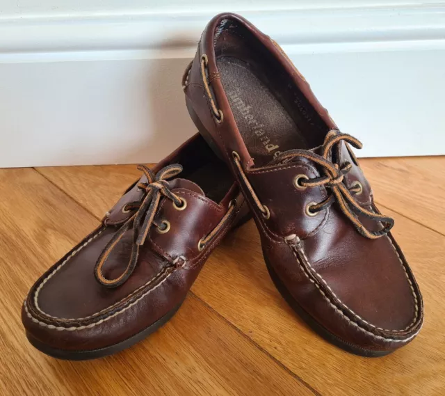 TIMBERLAND Leather 2 Eyelet Boat Shoes UK 6 Deck Shoes Brown Unisex Genuine