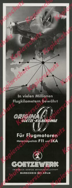 orig. Reklame Goetzewerk Burscheid Köln Luftfahrt Lufthansa Ju 52 Junkers 1939