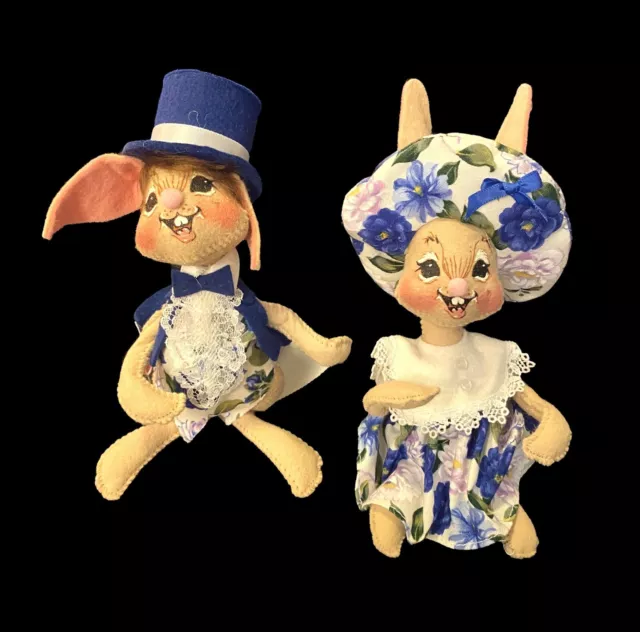 Vintage Annalee Dolls 7” Spring Boy & Girl Bunny, #061000 #061500, 1999