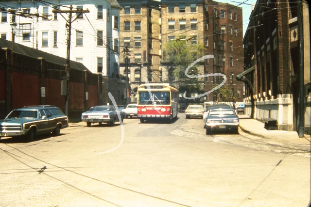 1971 Orig Slide Massachusetts Bay MBTA Trolley Bus 9213 Wood Panel Station Wagon
