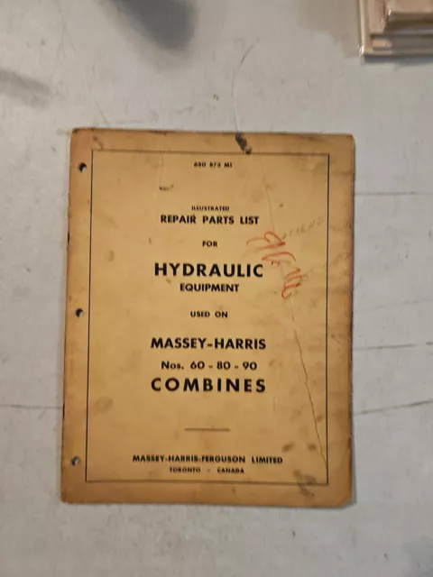 Vintage 1955 Massey-Harris 60 80 90 Combine Hydraulic Equipment Parts List