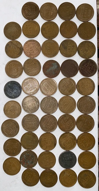 1 US Lincoln Wheat Cent Penny Roll 1908 IHC/1909 VDB (50 Coins) Old Vintage 10