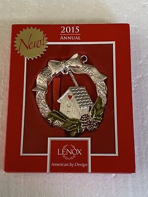 LENOX 2015 Annual Bless This Home Ornament Silver Christmas Wreath New