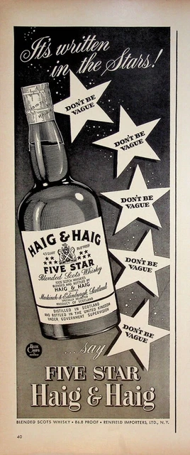 1951 Haig & Haig Five Star Scots Whiskey Vintage 50s Print Ad Renfield Importers