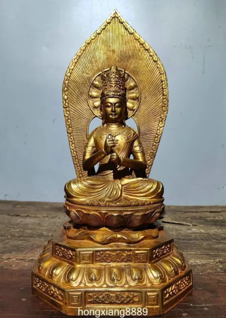 13.7" Old Tibet Bronze Gilt Buddhism Kwan-yin Guanyin Quan Yin Goddess Statue