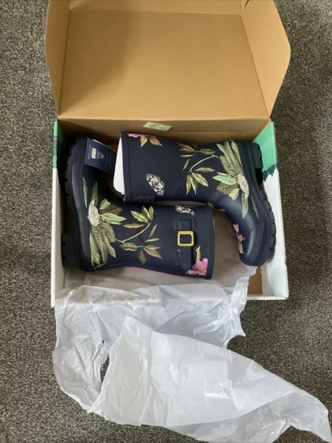 New Joules Womens Boxed Navy Floral Mid Height Molly Wellies Size Uk Adult 6