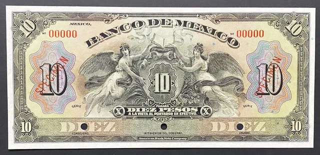 *BEAUTIFUL* 1934 10 PESOS BANCO DE MEXICO "SPECIMEN NOTE" P-23s SUPERB GEM CU++