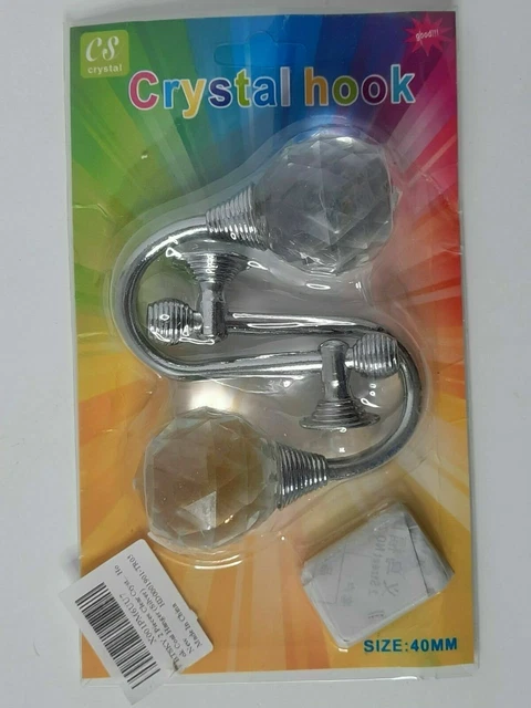 BTSKY Clear Crystal Wall Mount Curtain Tie Back Hook Coat Hanger 2 Pack 40mm