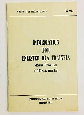 Vintage Department Of The US Army Pamphlet Information For Enlisted RFA Trainees