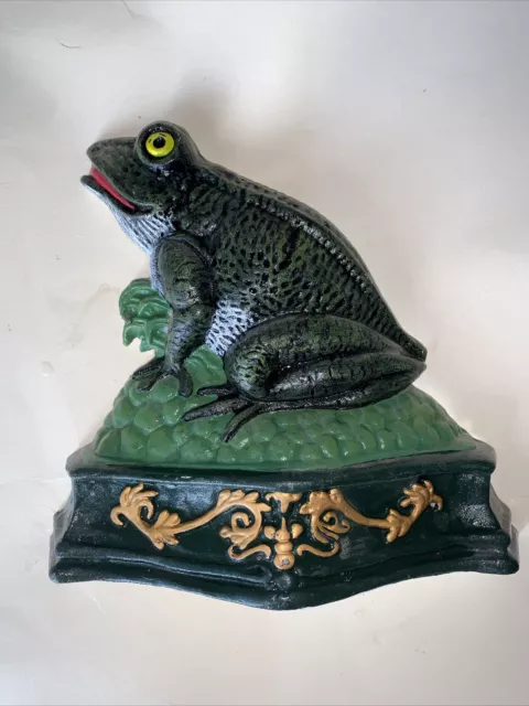 Vintage Upper Deck Cast Iron Frog Door Stop Bookend 7.25”