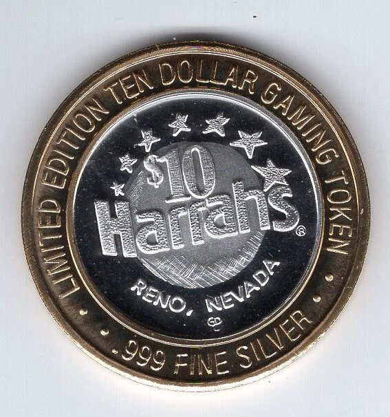 Harrah's Hotel $10. Reno, Nevada Casino Gaming .999 Silver Strike Token (#2)