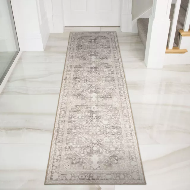 Beige Blue Hall Runner Distressed Corridor Carpet Soft Entry Way Rugs 80x300cm