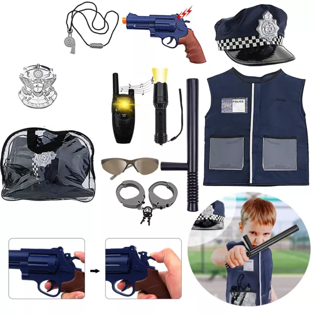 Police Costume Dressing Up Set with Hat Vest Toy Role Play Toys for Kids Gift