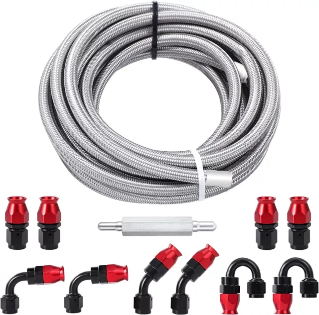 AN6 -6AN AN-6 3/8 Fitting PTFE Stainless Steel Braided Oil Fuel Hose Line 20FT