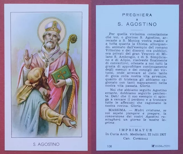 Santino Holy Card: S. Agostino - Ed. EGIM 108