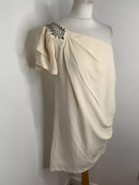 Alice By Temperley silk one shoulder sheath dress UK 10 VGC studded drape cream