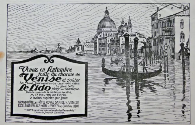 Publicité Presse 1922 Venez A Venise Le Lido Grand Hotel Royal Danieli Excelsior