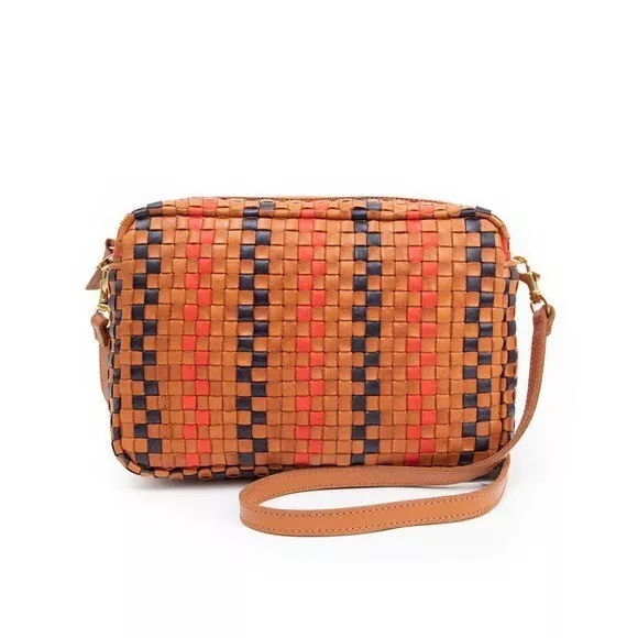 Clare V. Marisol Pinstripe Woven Leather Checker Crossbody Bag NWT