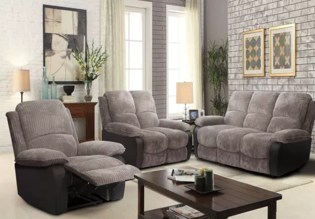 Fabric Recliner 3 seater Sofa 2 Seater Sofa Chair in Jumbo Cord Grey or Brown