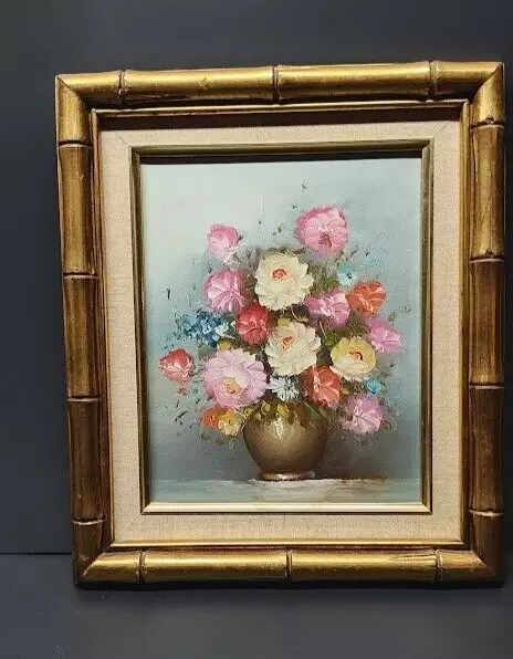 Vintage Robert Cox Signed Oil Painting Floral Still Life 8 x 10 on Board Framed