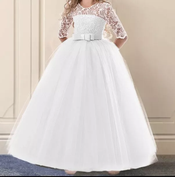 Girls Lace Dress for Wedding Flower Girl Pageant Party Formal White SZ 6