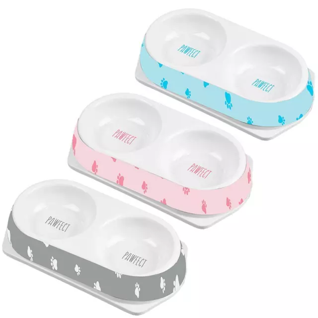 Plastic Non Slip Dog Puppy Cat Pet Animal Feeding Food Water Double Bowl Dish